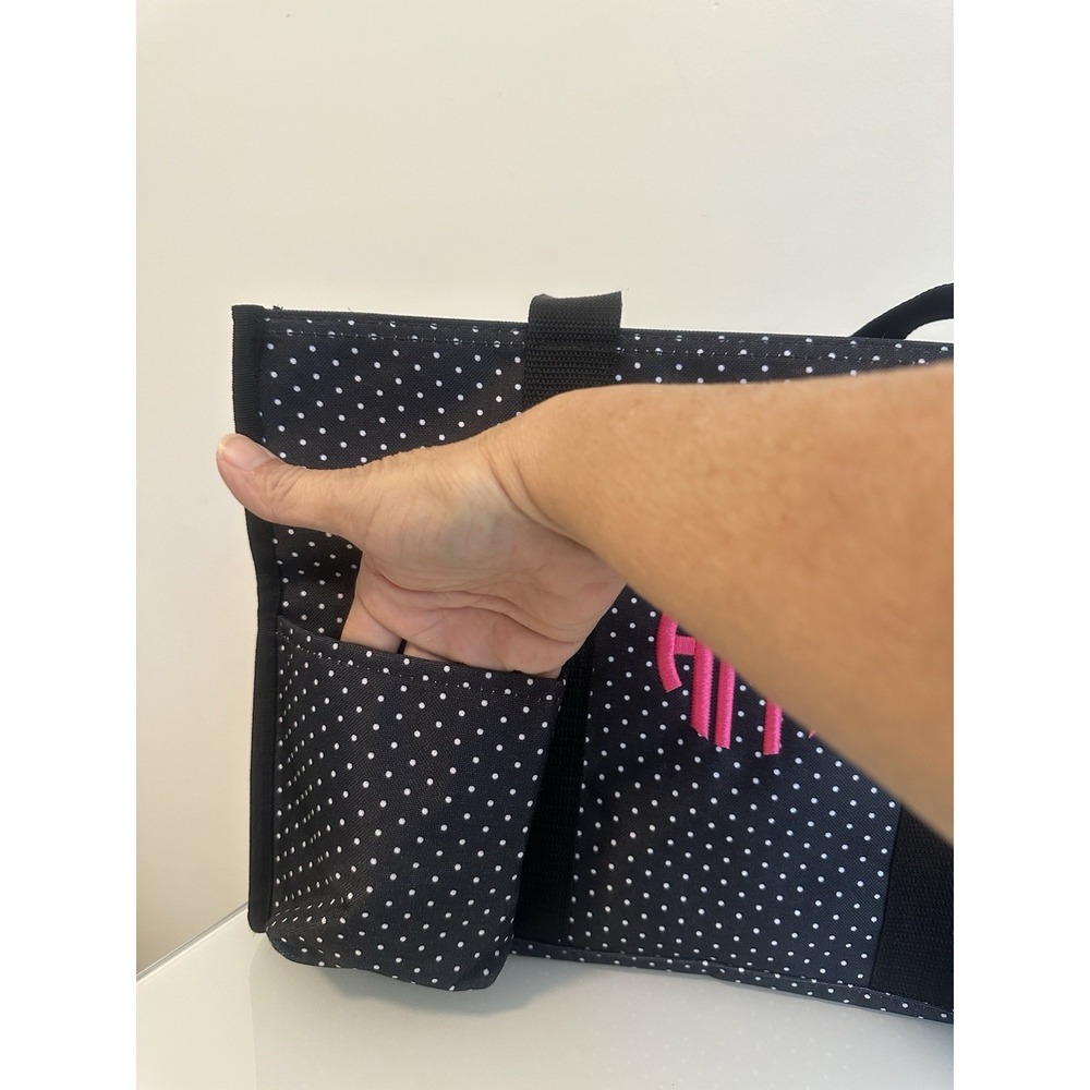 Thirty-One Gifts Black Polka Dot Utility Tote Bag Zipper Closure - Picture 14 of 16